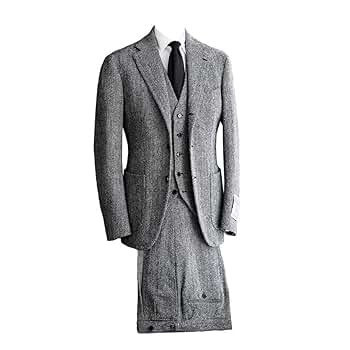 Classic Grey Vintage Tweed Herringbone Wool Blend Tailored